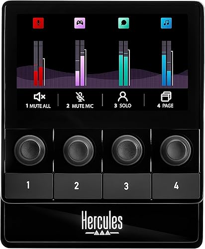 Miniatura 2 de Hercules Stream 100, mezclador de audio para creadores de contenido, streaming y juegos, hasta 8 pistas, pantalla LCD, 4 botones de acción e
