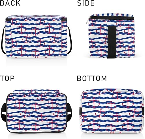 Miniatura 4 de QsirBC Bolsa de almuerzo con aislamiento a rayas de fondo ancla para mujer, reutilizable, bolsa cuadrada de comida para adultos y hombres, lonchera