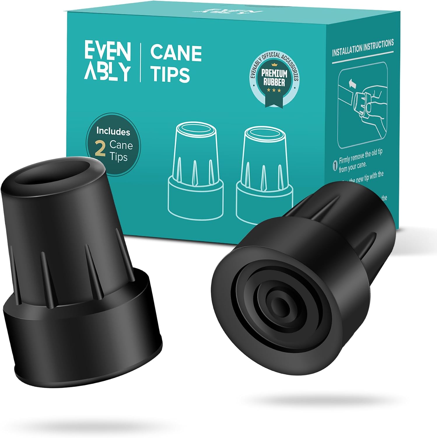 Cane Tips with Metal Insert – Durable Replacement for Most Walking & Travel Canes and Sticks – Universal Compatibility (2 Pack)