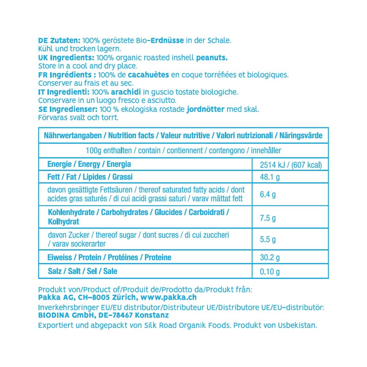 PAKKA - Bio Fairtrade geröstete Erdnüsse mit bis zu 4 Kernen in Schale 1,7kg, direkt von Kleinbauern aus Samarkand in Usbekistan, vegan, Familienpackung, Value-Pack 1700g (1er Pack)