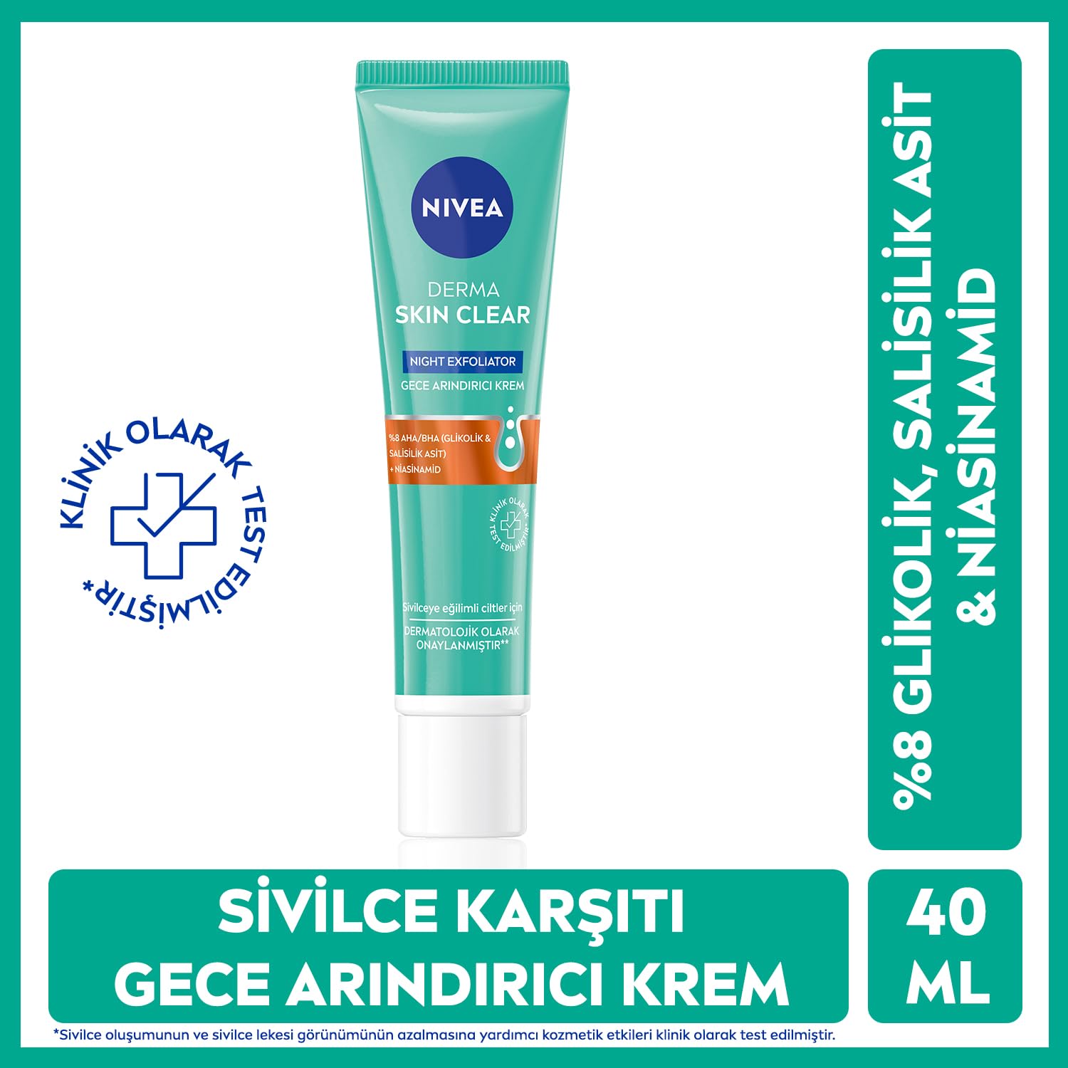 NIVEA Derma Skin Clear Night Exfoliator Gece Arındırıcı Krem 40 ml + NIVEA Derma Skin Clear Sivilce Karşıtı Tonik 200 ml X2