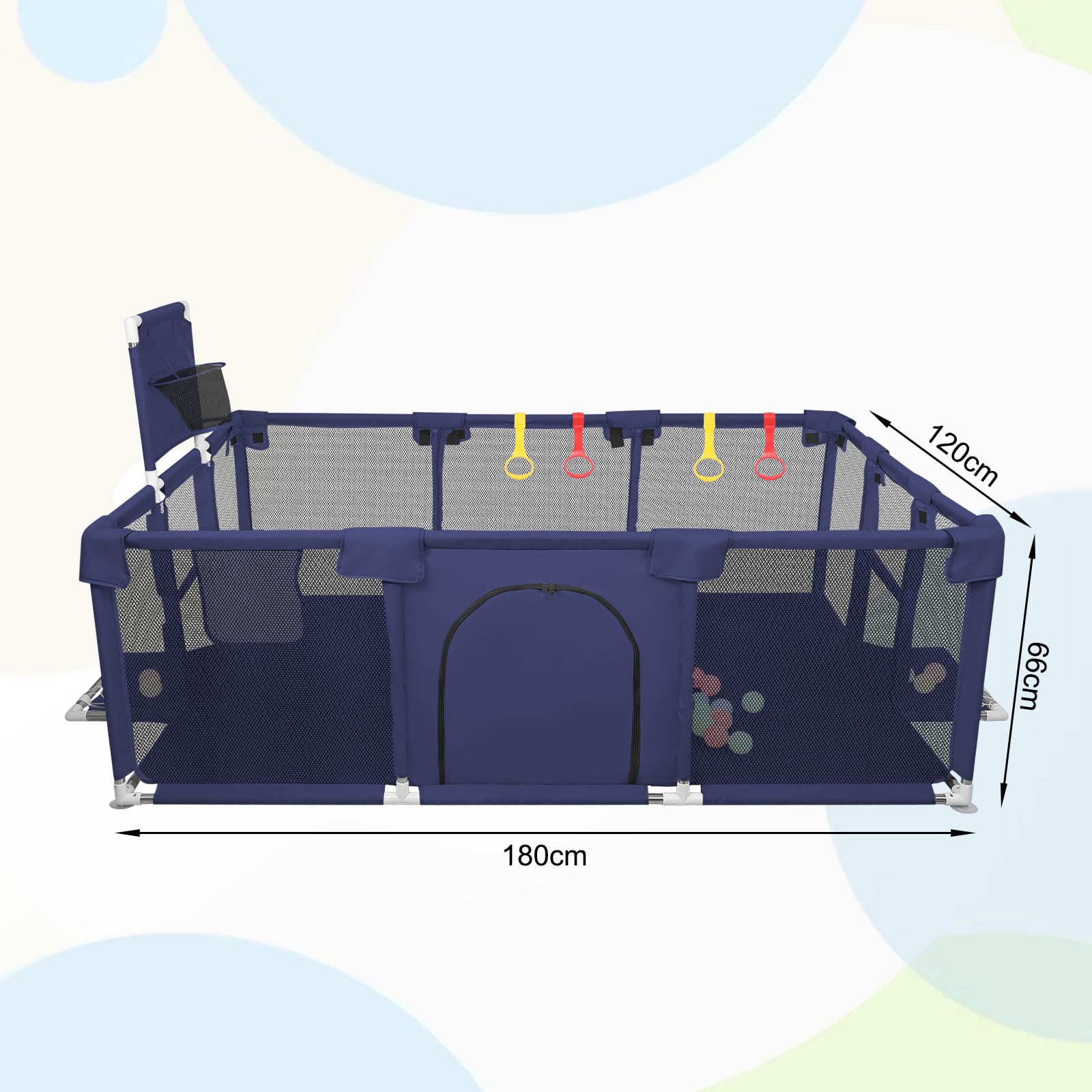Parc Bébé, 180x120 cm Parc Enfant en tissu oxford, Playpen Baby avec Maille Respirante, Centre d'activités pour Enfants (180 x 120 cm / 50 petites boules + 4 anneaux de traction)