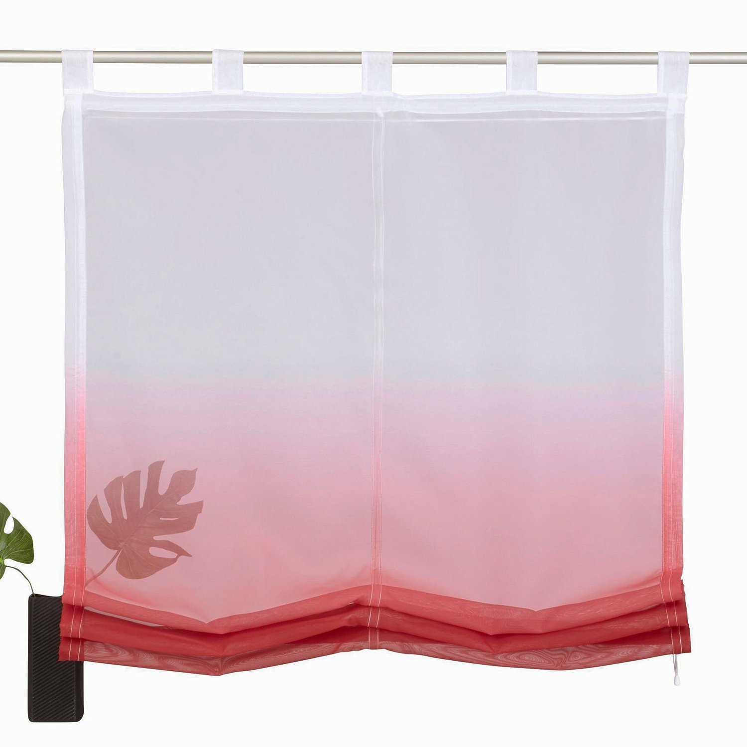 ANGEL BUD Tulle Roman Shade - sheer voile Roman Blinds Lifting Curtains With Loops - 1 Piece Panel - Window Cover for Bedroom, Bathroom, Kitchen - 45x150cm, Red and white gradient