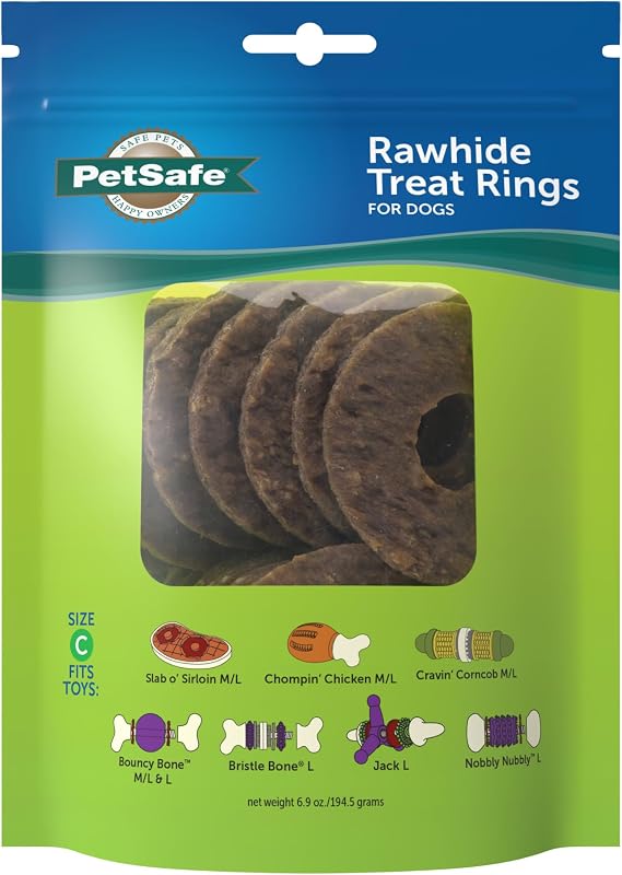 PetSafe Busy Buddy Gnawhide Rawhide Refill Large | Grain-Free Original Rawhide Flavored Treat Ring Refills, Resealable Bags Keep Rings Fresh, Tasty Distraction for Dogs