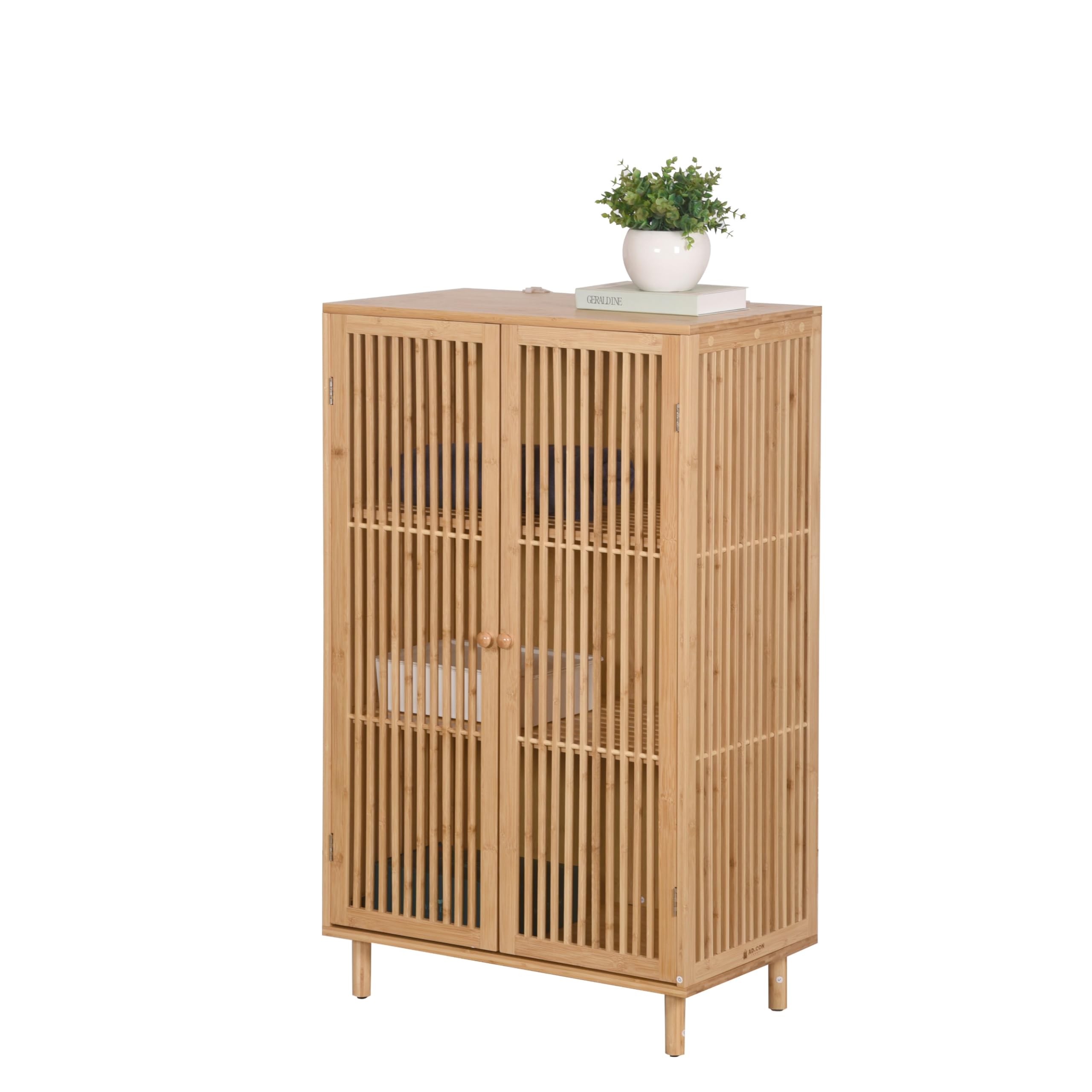 Beistellschrank mit 2 Türen Bambusschrank Kommode Schrank aus Bambus mit 3 Ablageflächen Aufbewahrungsschrank 110x66x40cm Natural