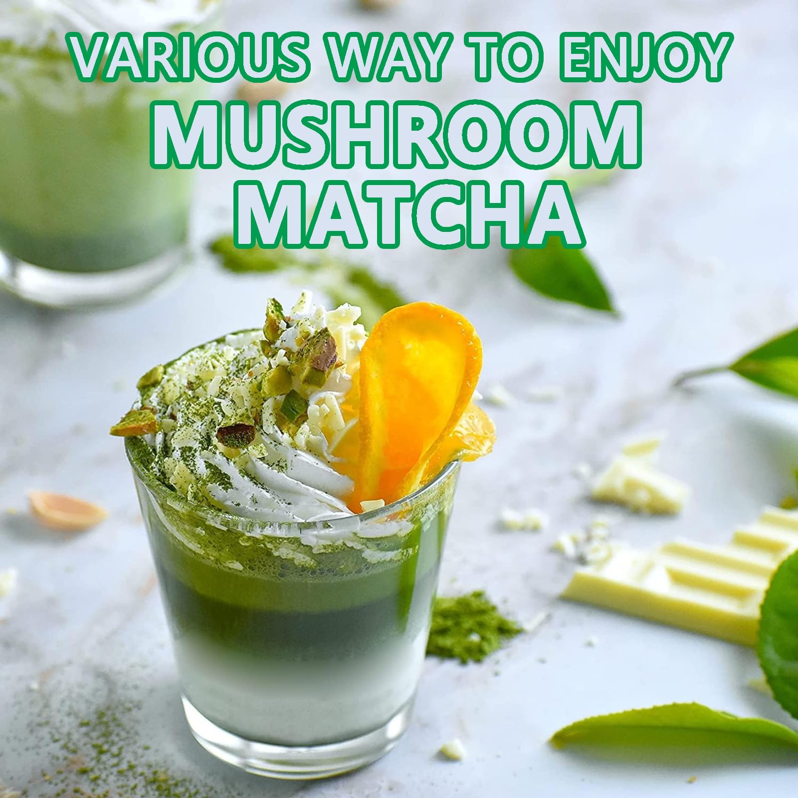 Mushroom Matcha Ceremonial Matcha Tea Powder with 7 Superfood Mushrooms Gluten Free Taste Great Hot or Cold Matcha — view 3