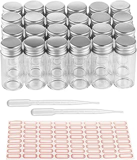 CCTVMTST 50PCS 20ml Glass Vials with Screw Caps and Plastic Stoppers, Clear Liquid Sample Vial, Included pipette and Labels