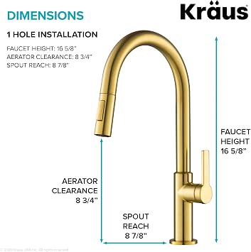 KRAUS Oletto High-Arc Single Handle Pull-Down Kitchen Sink Faucets in Brushed Brass, Kitchen Faucets with Pull Down Sprayer, KPF-2820BB