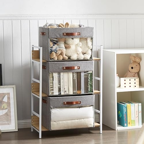 Miniatura 8 de Cestas de almacenamiento extra grandes con ventana transparente, organizador de armario transparente con asas de poliuretano, contenedores de