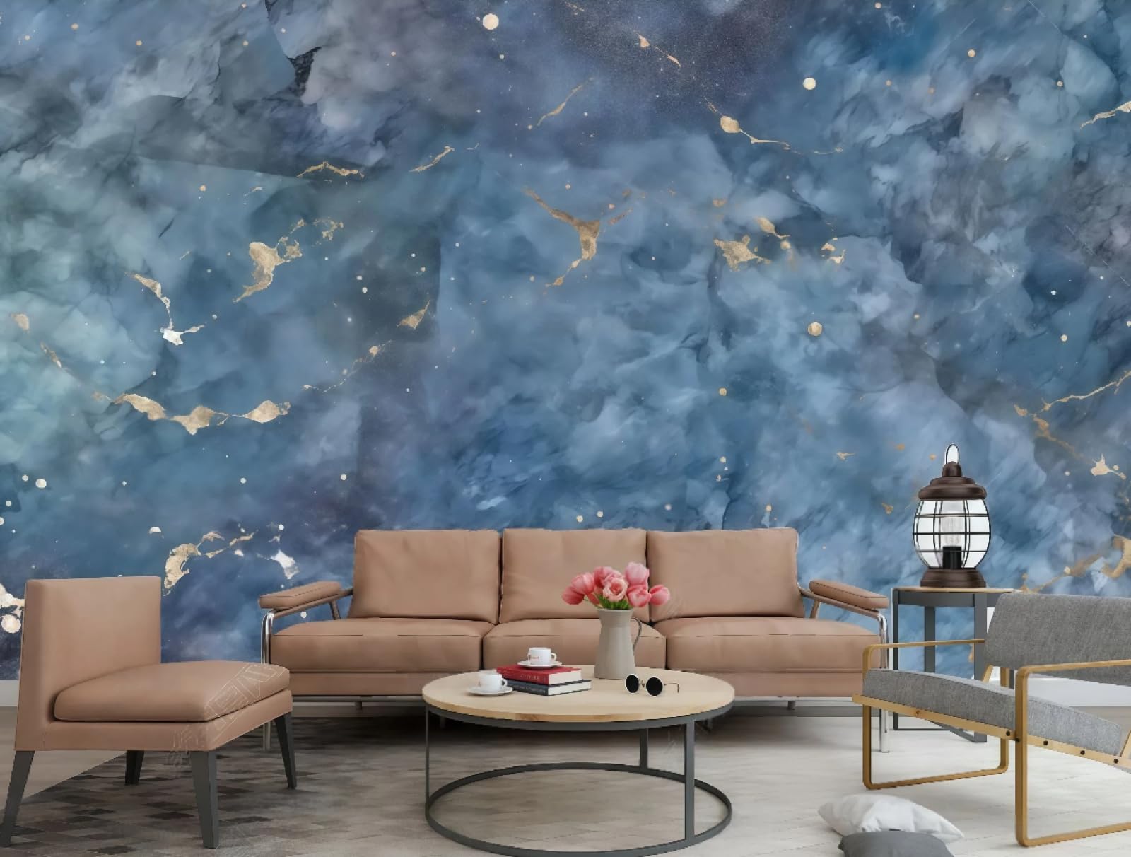 Tapeta Nowoczesna Minimalistyczna Sztuka Gwiaździste Niebieskie Niebo Marmur Tablica Malarstwo TV Sofa Tło Ściana Salon Sypialnia Jadalnia Mural, 3D, 250 x 175 cm