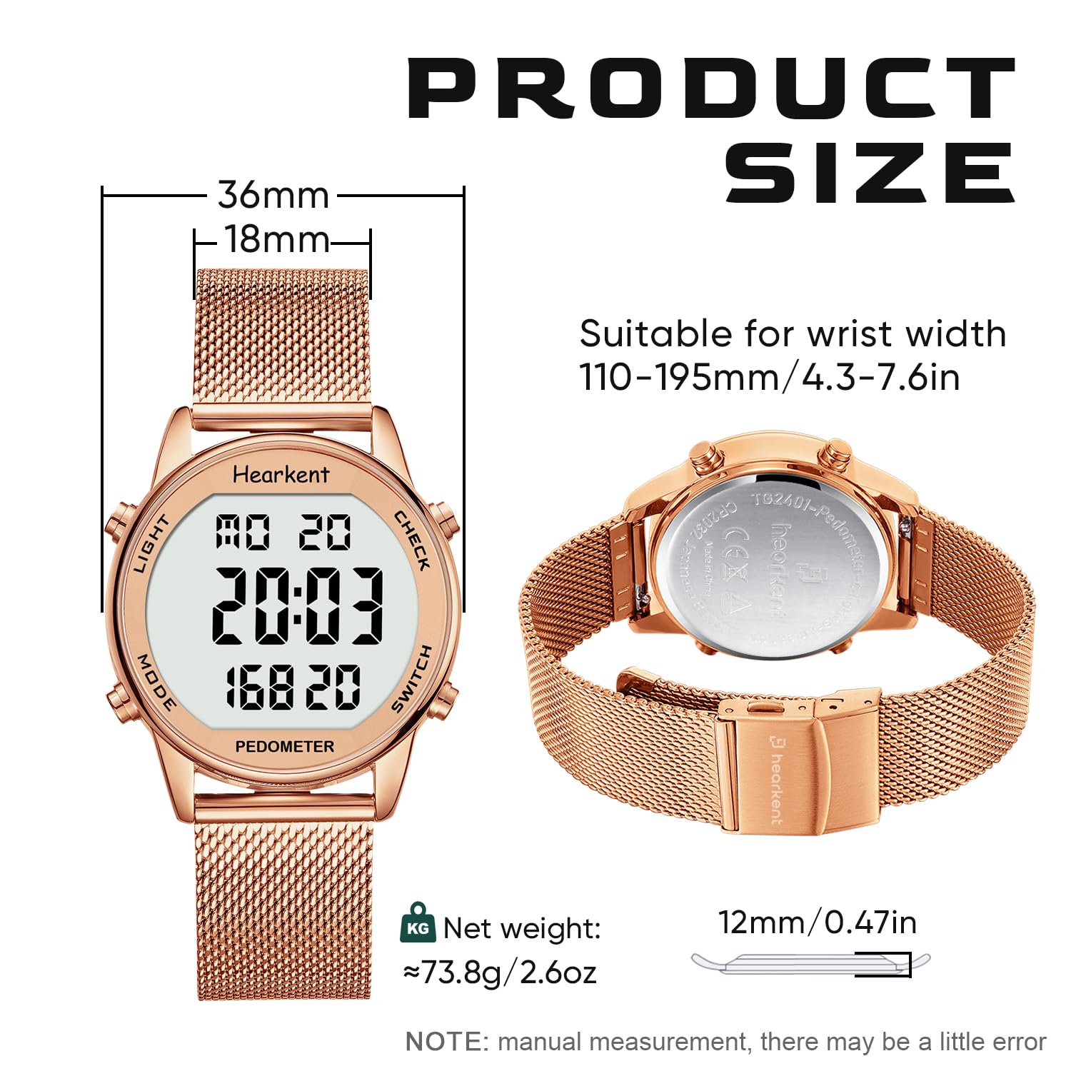 Hearkent Montre podomètre pour femme, avec compteur de calories, non Bluetooth, étanche à 30 m, grand écran LCD pour la marche et les activités quotidiennes