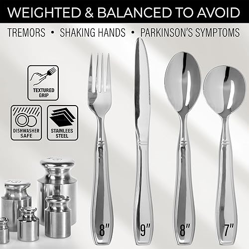 Miniatura 2 de Utensilios con peso para temblores de manos y pacientes de Parkinson, juego de 4 piezas de cubiertos con peso para ancianos, artritis, agarre débil