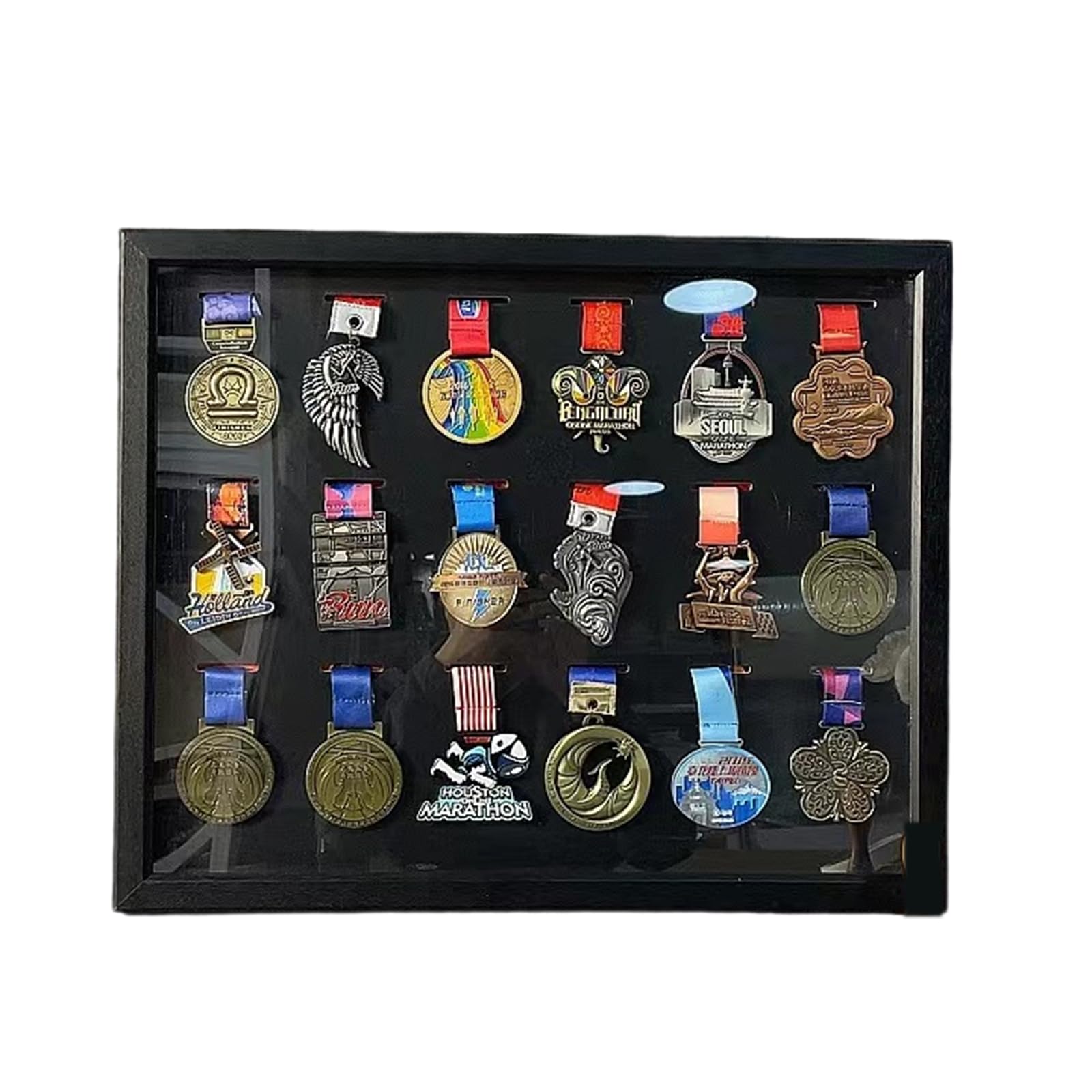 ETUELNOPT Medal Storage Box for Runners, Medal Display Case Black Multiple Sizes for Sports Awards(20 inches (18 medals))