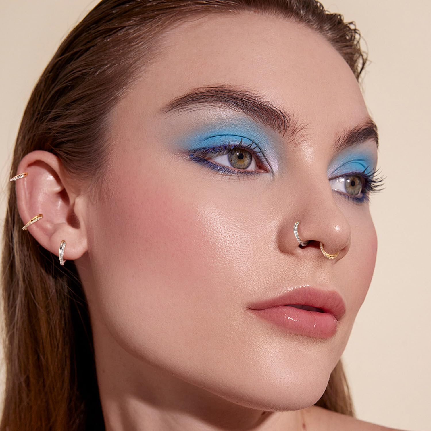 FUNLMO 316L Surgical Steel Tragus Helix Rook Conch Daith Piercing Jewelry Cartilage Hoop Earring Cube Zircon Hinged Nose Ring Hoop - Image 6