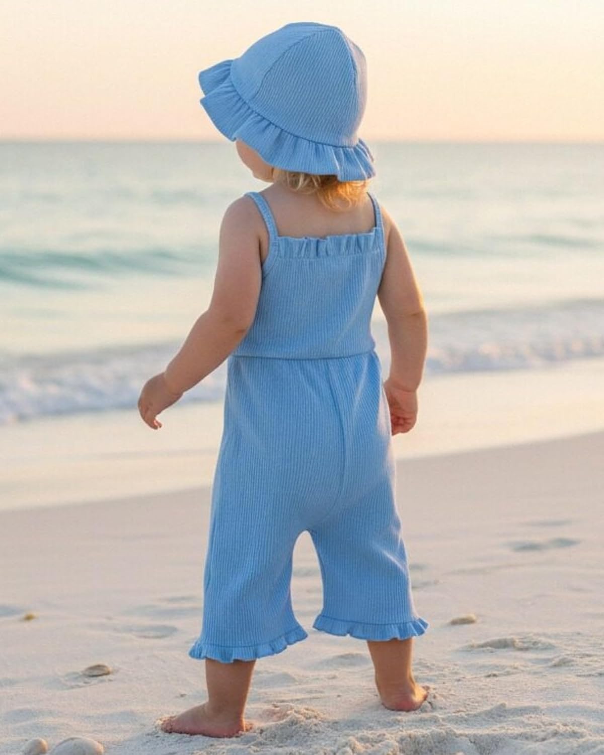 XUANHAO Baby Girl Romper Infant Baby Clothes With Hat,Summer Crochet Ruffle One-Piece Tddler Girls Jumpsuit Overall Pants Set - Image 3