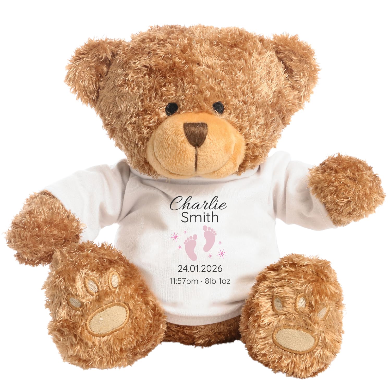 Dotty Moo Personalised New Baby Classic Teddy Bear Gift | Custom Baby Name & Birth Details Keepsake Plush Bear for Baby Shower Newborn Gift (Dusty Pink)