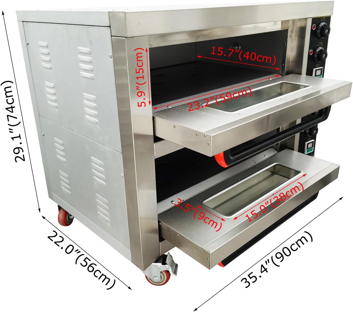 Commercial Movable Double-Decker Pizza Electric Oven Commercial Pizza Oven Countertop Multipurpose Indoor Pizza Oven 220V 6.4KW