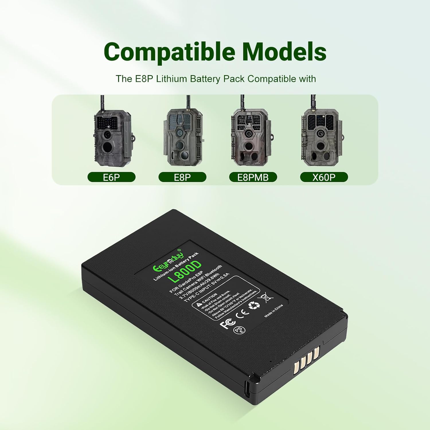 2 Pack Upgraded E8P Battery Pack for GardePro Trail Camera,8000mAh Rechargeable Lithium Battery for GardePro Trail E6P, E6PCF, E6PMB, E8PWF, E8PMB, X60P, X60PMB (E8P)