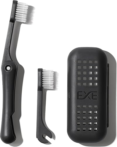 MINIBOX Kit de cepillo de dientes plegable de tamaño de viaje reemplazable construido con funda, cerdas de doble capa, cepillo de dientes portátil