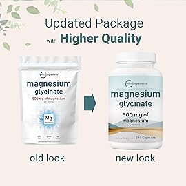 Magnesium Glycinate 500mg Per Serving, 240 Capsules | Potent Elemental Form, 100% Chelated, High Absorption | Healthy Muscle, Bones, & Mood Support Supplement | Non-GMO