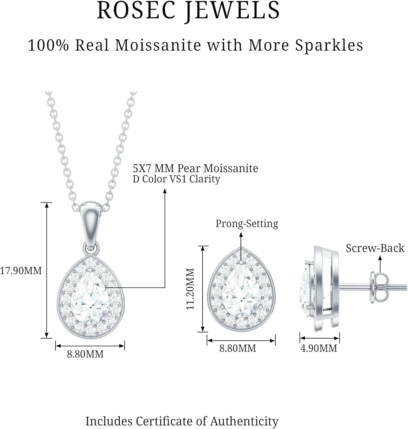 Certified 3.7 Carat Moissanite Necklace and Earring Set, Silver Moissanite Bridal Jewelry Set (Ideal For Gift) - Image 10