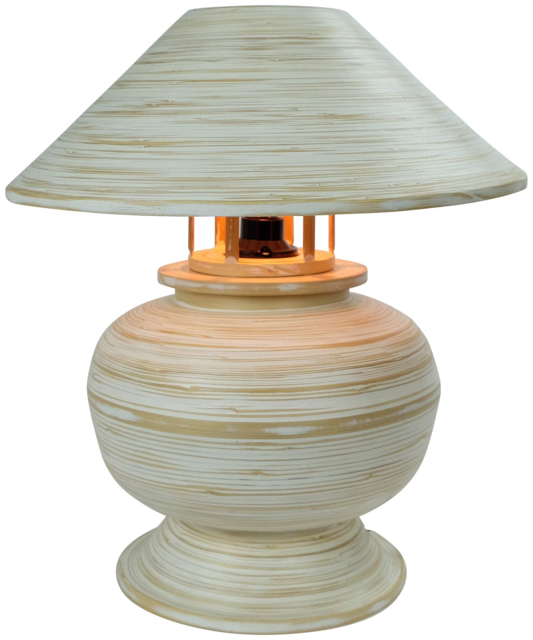Lampada Da Tavolo In Bambù A Spirale Fatta A Mano - Marrone, Dimensioni 37x37x40 Cm, Design Unico E Naturale - 2