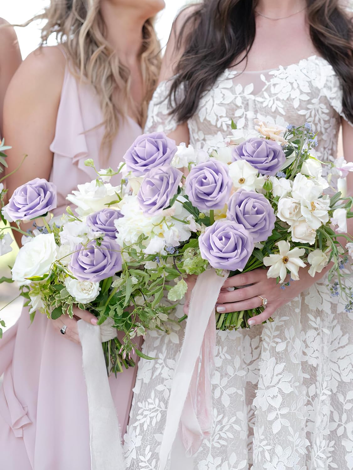 MACTING 60PCS Artificial Rose Flowers Real Touch Lavender Flowers with Stem Fake Foam Roses for DIY Wedding Bouquet Table Centerpieces Party Baby Shower Home Spring Mothers Day Decorations - Image 3