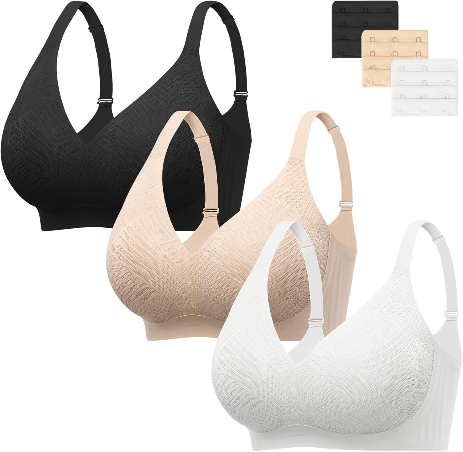 Angelhood Bras for Women Lace V Neck Seamless Wireless No Underwire Supportive Pushup Bralette Comfortable T Shirt Bra