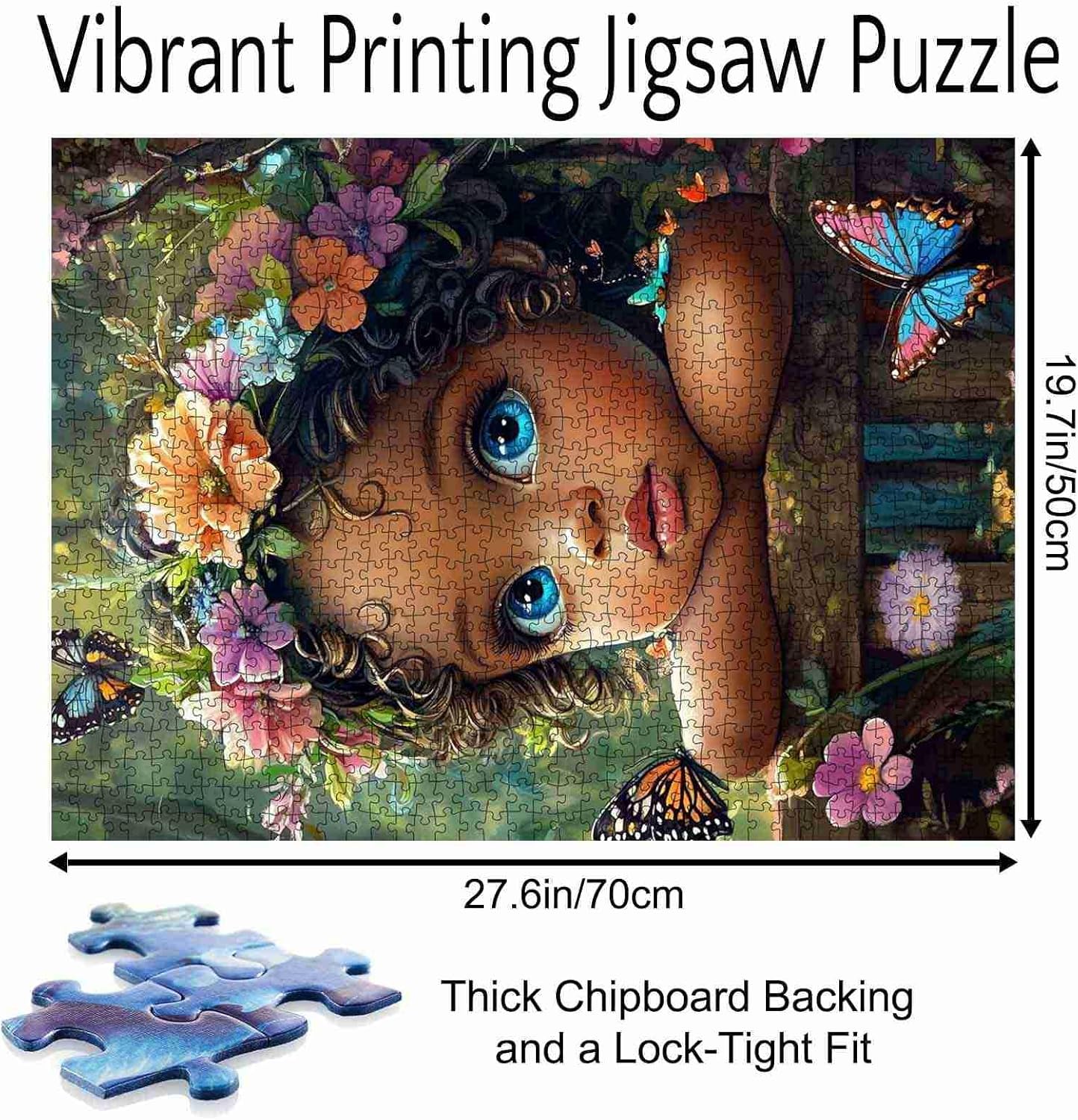 Africa Littel Girl 1000 Piece Jigsaw Puzzles for Adults Afro Black Girl Painting Jigsaw Puzzle Butterfly,Tropcial Forest 1000 Pieces Puzzles Game Home Wall Decor DIY Craft Puzzle Art Gift(Colorful)