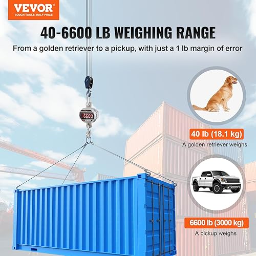 Miniatura 2 de VEVOR Báscula colgante de grúa industrial resistente con control remoto, caja de aluminio fundido y pantalla LED, 6600 lbs3000 kg, báscula digital