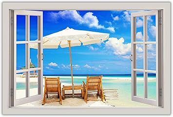 Amazon Co Jp パネル インテリア キャンバス 雑貨 おしゃれ 写真 ホリデービーチ3dウィンドウベイビュー オフィスアート絵画の装飾壁の 背景ポスターの装飾廊下の壁の壁紙絵画の装飾ギフトギフトの装飾 防湿 室内装飾アートパネル 80x1cm 32x47in フレームなし