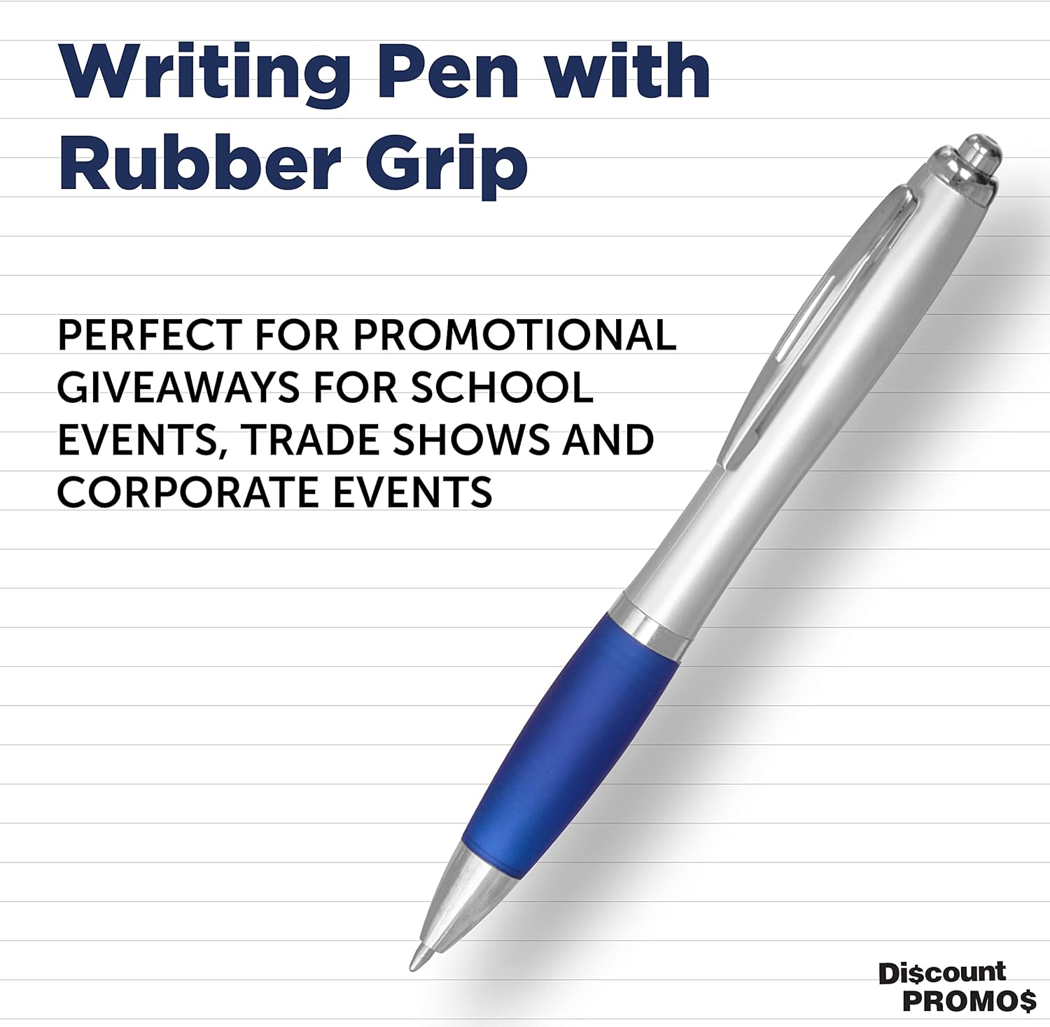Personalized Ballpoint Pens with Rubber Grip and Black Ink, Pack of 10 by DISCOUNT PROMOS - Ergonomic Design, Ideal for Office & Bulk Writing – Blue