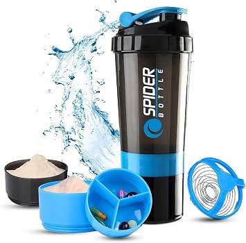 Protein Shaker Bottle 500ml With Extra Compartment - Gym Shaker Bottle For Men & Women, Perfect For Protein Shakes & Supplements Blue
