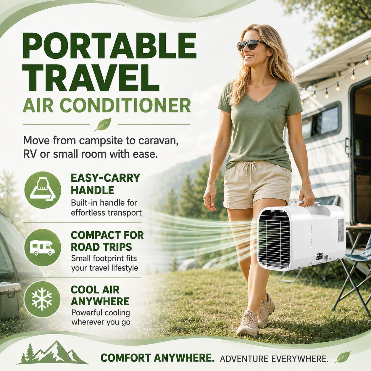 5100 Btu Climatizzatore Portatile Da Campeggio per Tenda E Camper | 4 In 1: Raffreddamento, Ventola, Deumidificazione E Modalità Sleep, 42 dB, Per Camper, Tende, Camion E Stanze Piccole
