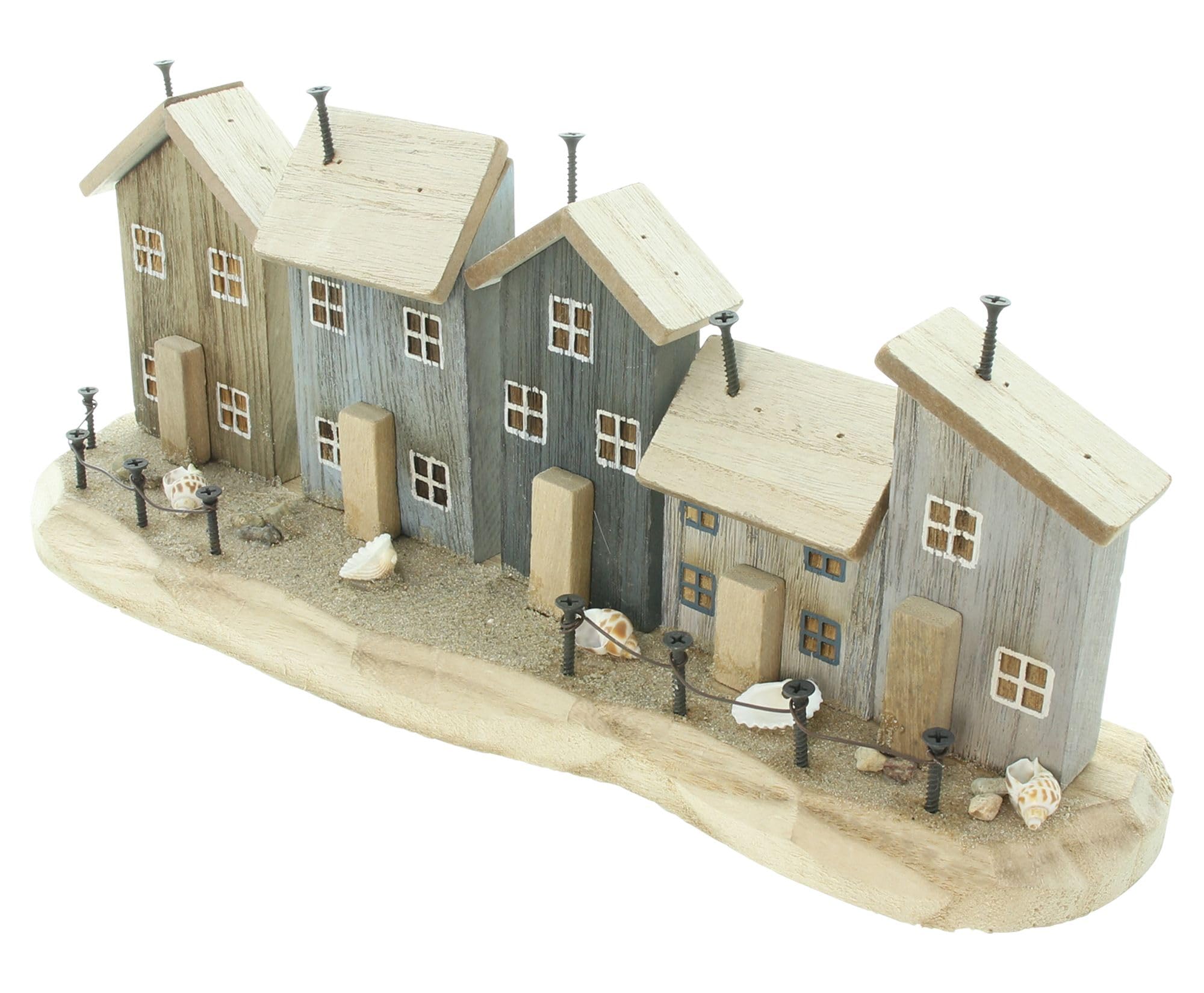 Dekohäuser Strandpromenade, Holz, Metallnägel, Muscheln Maße: ca. 39,5 x 15 x 10,5 cm