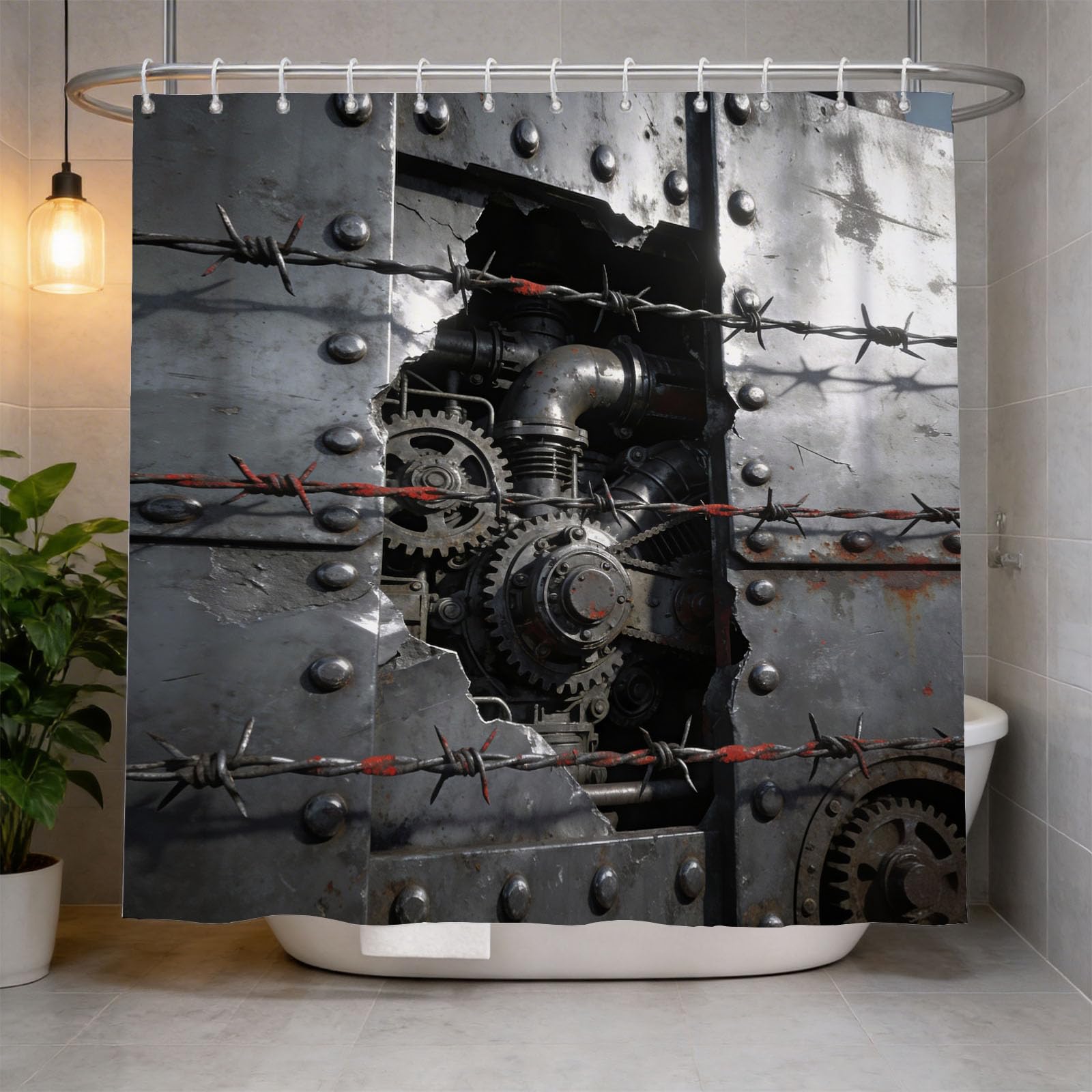 Hongduo 3D Steampunk Style Shower Curtain for Stalls Bathtubs Industrial Style Bathroom Decor Shower Curtain Set Polyester Fabric Waterproof 180x200cm/71X79 Inch with Hooks