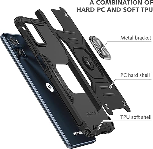 Miniatura 6 de Asuwish Funda de teléfono para Motorola Moto E22E22i 4G con protector de pantalla de vidrio templado y soporte de anillo delgado híbrido protector