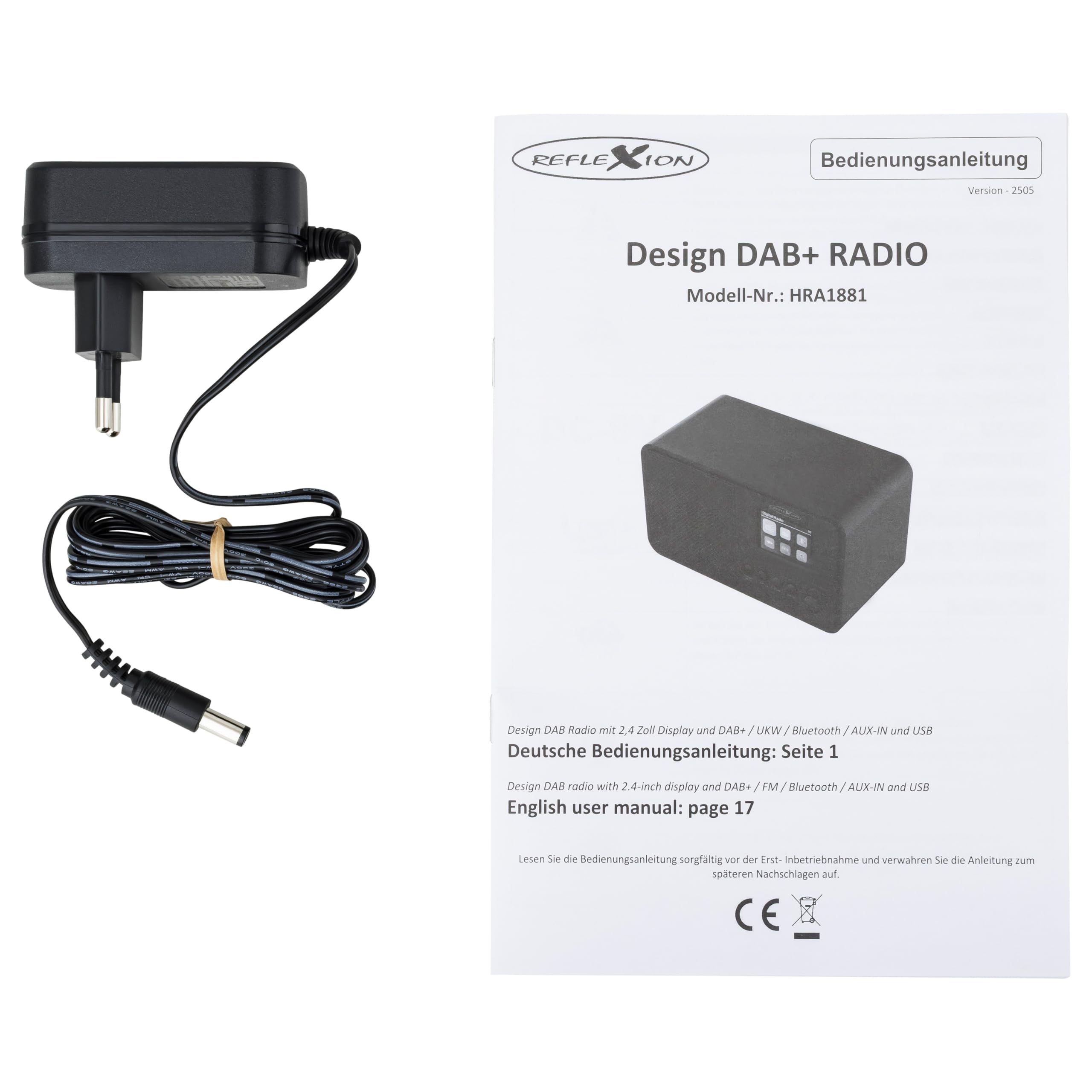 Reflexion Radio DAB+ con Bluetooth, sveglia e display a colori, radio digitale con USB, AUX-IN, antenna telescopica e 40 stazioni memorizzate, potenza musicale da 40 W, display TFT da 2,4", compatto e