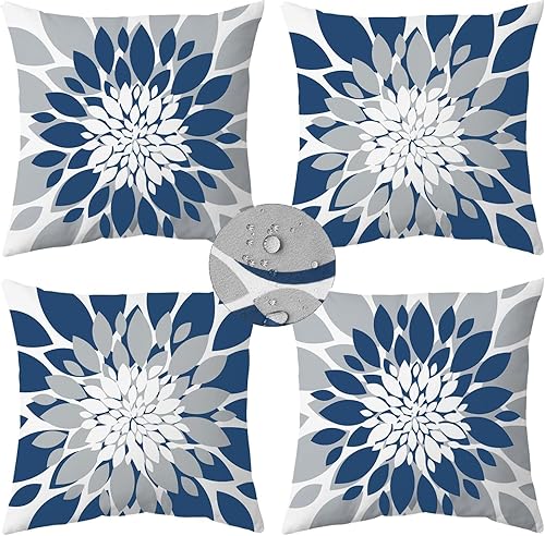 Qahing Paquete de 4 fundas de almohada impermeables para exteriores de 16 x 16 pulgadas, decorativas, cuadradas, para jardín, muebles de patio,