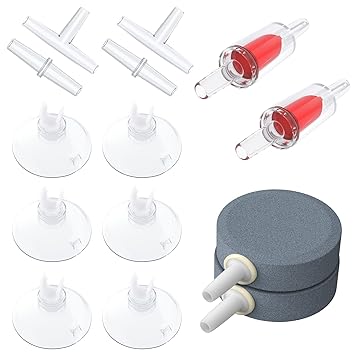 Pawfly Aquarium Air Pump Accessories Set for Fish Tank, 2 Air Stones, 2 Check Valves, 4 Connectors and 6 Suction Cups