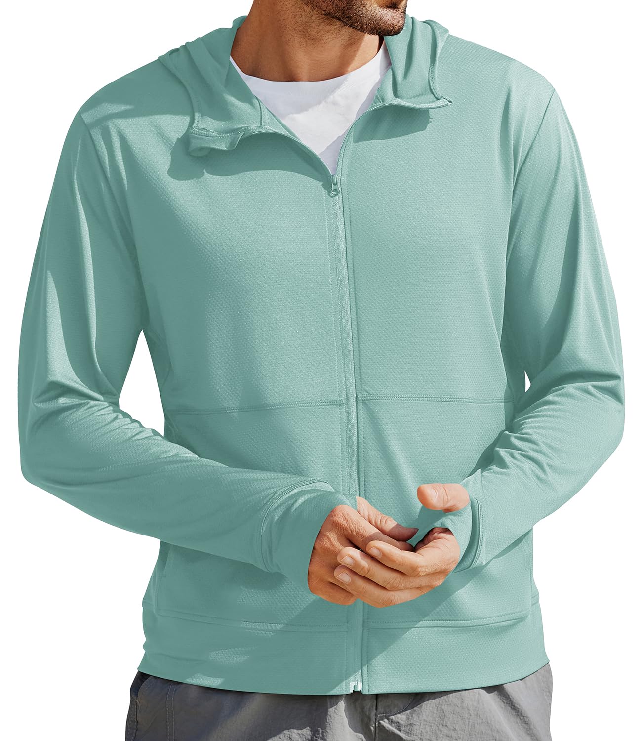 PINSPARK Men's UPF 50+ Full Zip Up Sun Protection Hoodie Jacket Long Sleeve Lightweight UV Shirts for Men Hiking Fishing
