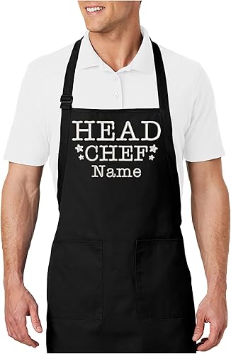 Delantal de chef bordado personalizado, nombre personalizado, ajuste ajustable con bolsillos, lona de algodón premium
