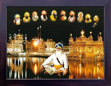 Art n Store Baba Deep Singh ji with All Ten Sikh Gurus, HD Printed Wall Art Decor Picture with Frame for Home, Office, Gurudwara Large Size - 14 x 18 inch