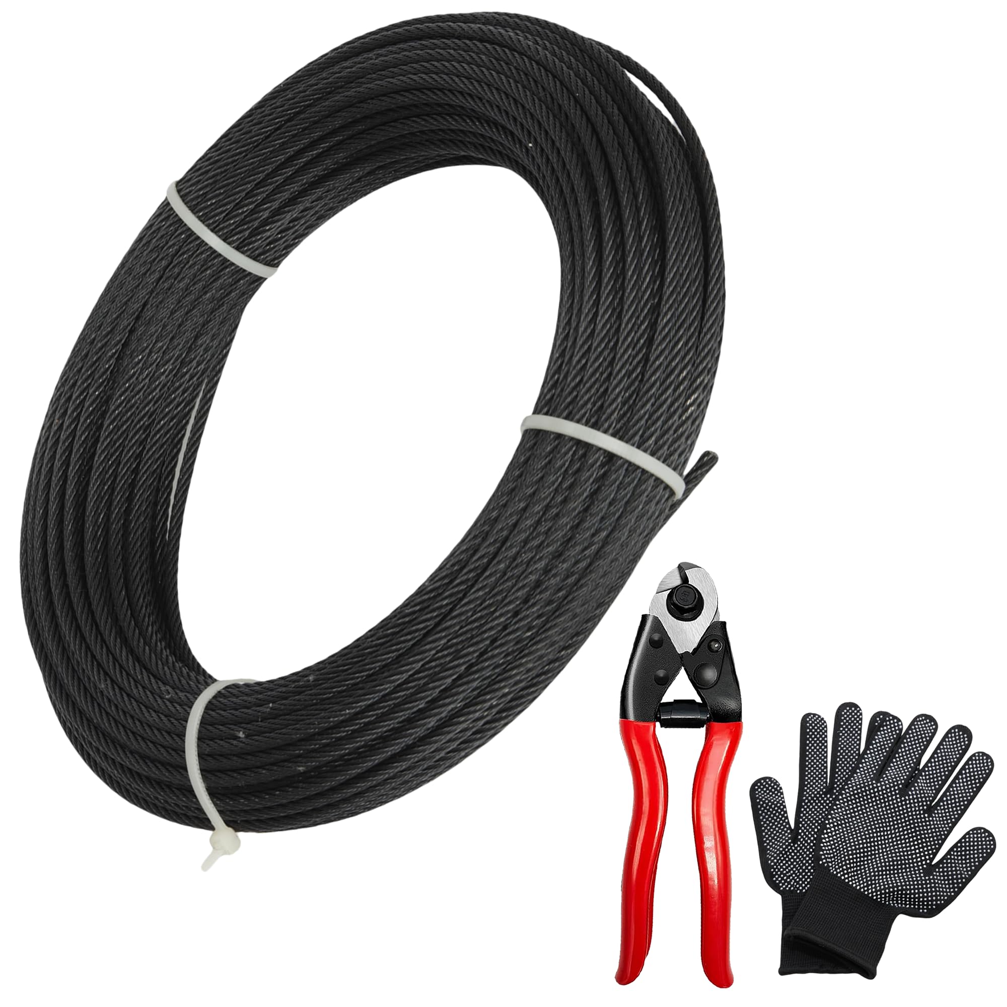 Steel DN Mate Cable De Acero Inoxidable T316L Negro De 150 Pies 1/8  Pulgadas, 7 × 7 Hebras De Barandilla De Alambre Para Sistema De Barandilla  De Cable De Cubierta De Valla De Escalera, Con Cortador, image size:2000x2000