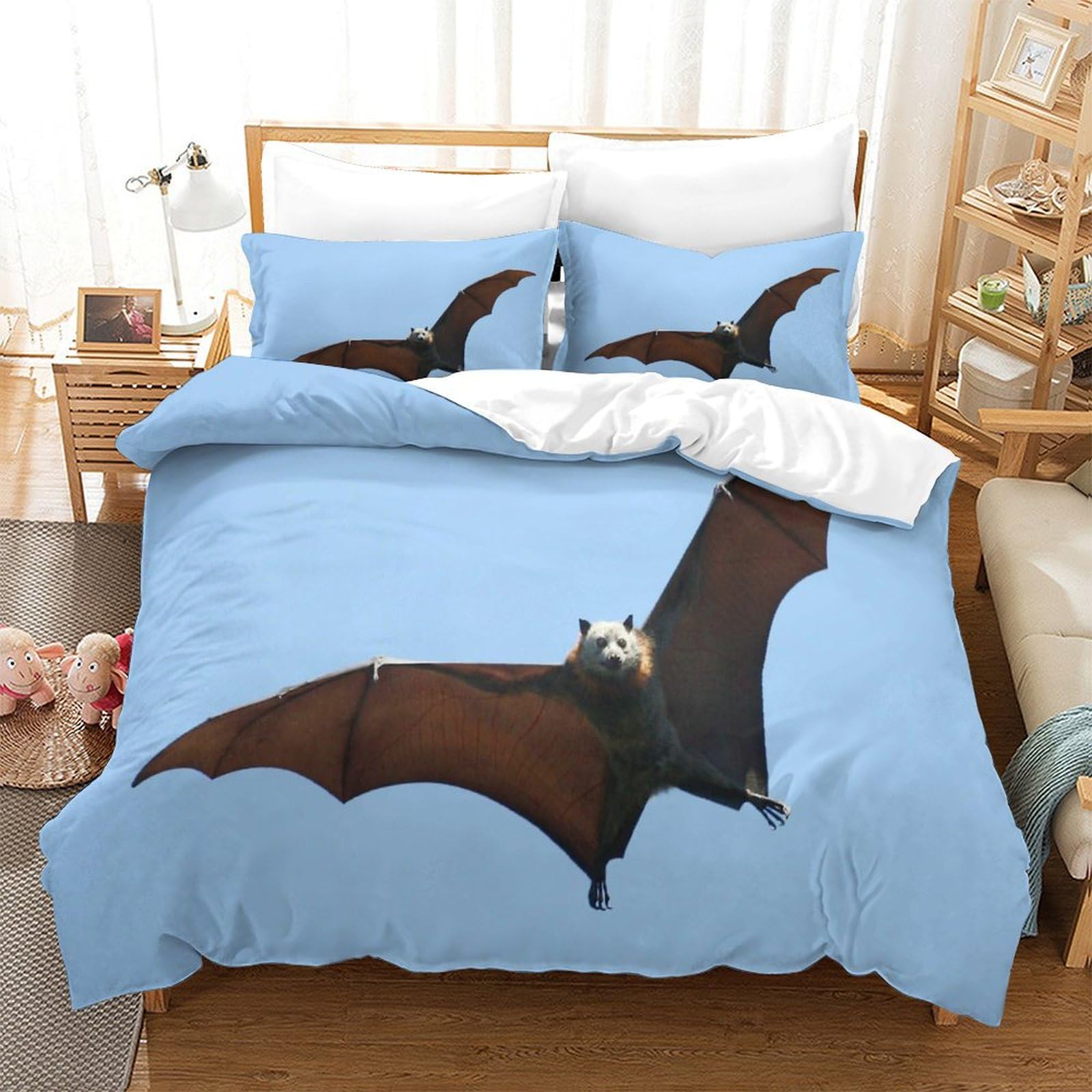 P1S9U7W5Y 3D Printed Bat Design Duvet Cover Set 3pcs Microfiber Bat Bedding Set SuperKing