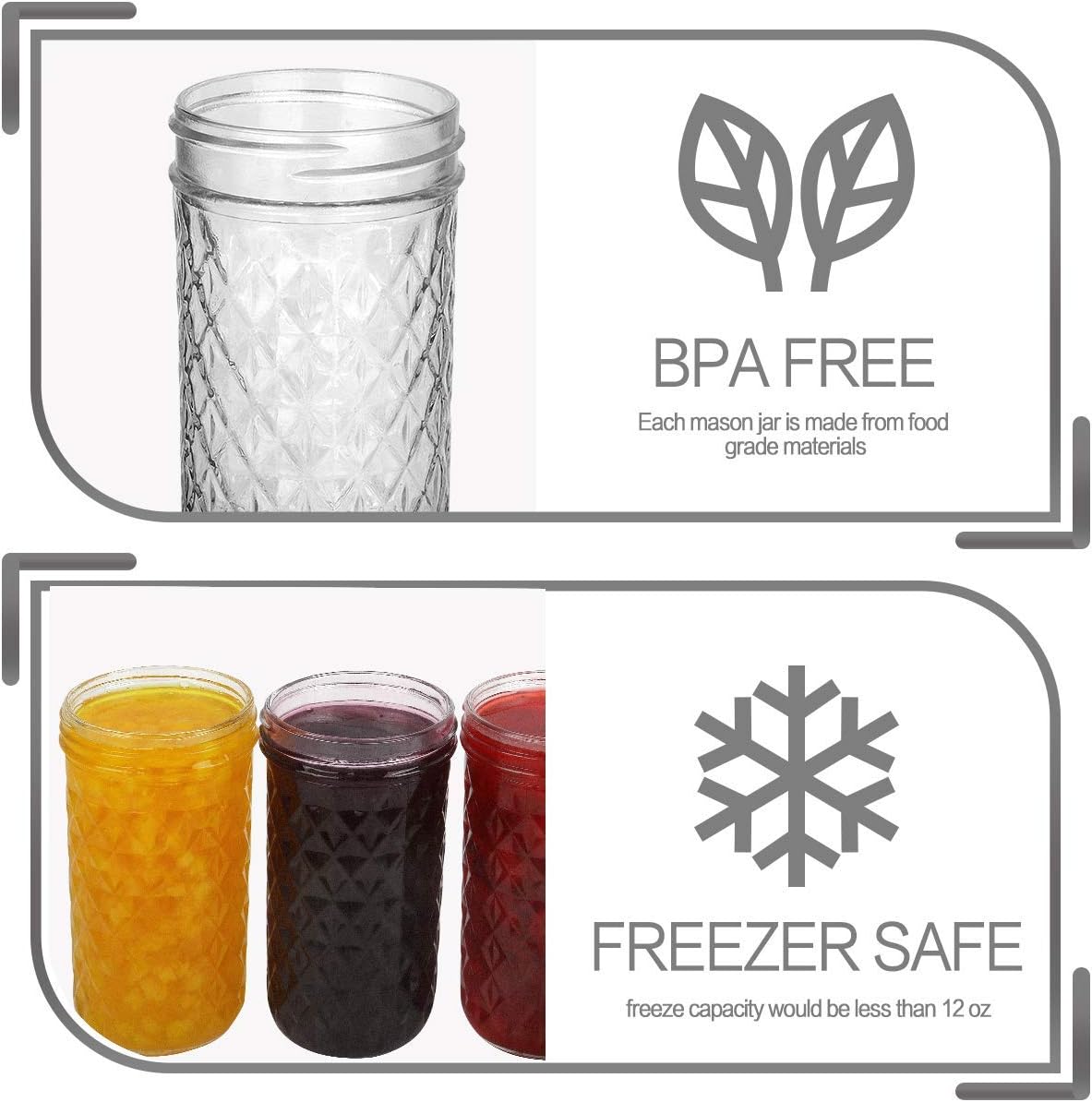 VERONES 15 PACK 12 OZ Mason Jars & 16 PACK 4 OZ Mason Jars Jelly Jars With extra 16 Regular Lids, Ideal for Jam, Honey, Wedding Favors, Shower Favors, Baby Foods