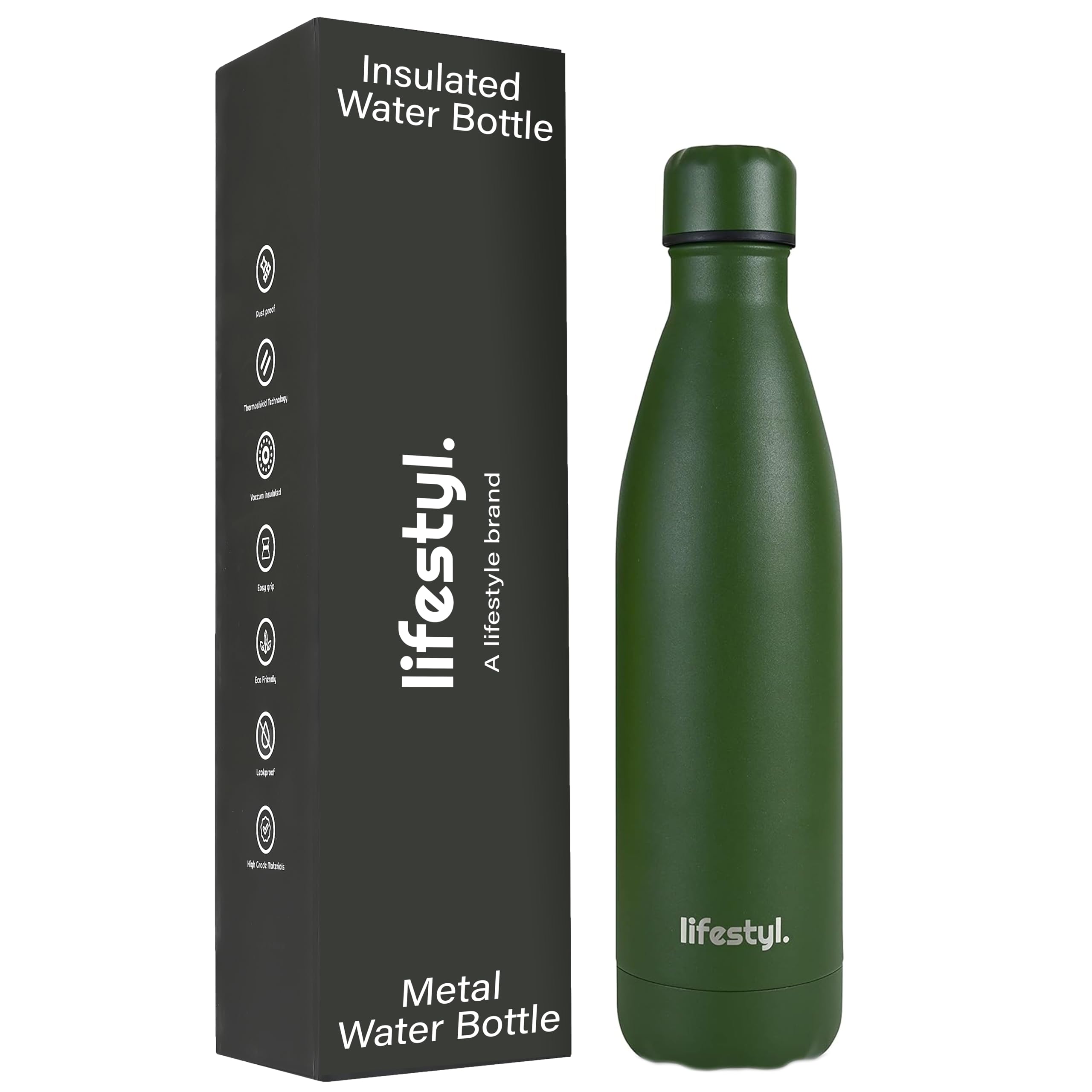 Lifestyl Stainless Steel Water Bottle | 24 Hrs Cold & 12 Hrs Hot| Thermoshield Technology Vacuum Insulated Metal Water Bottles, Leak-Proof Drinks Bottle for Gym (Sage, 750 ml)