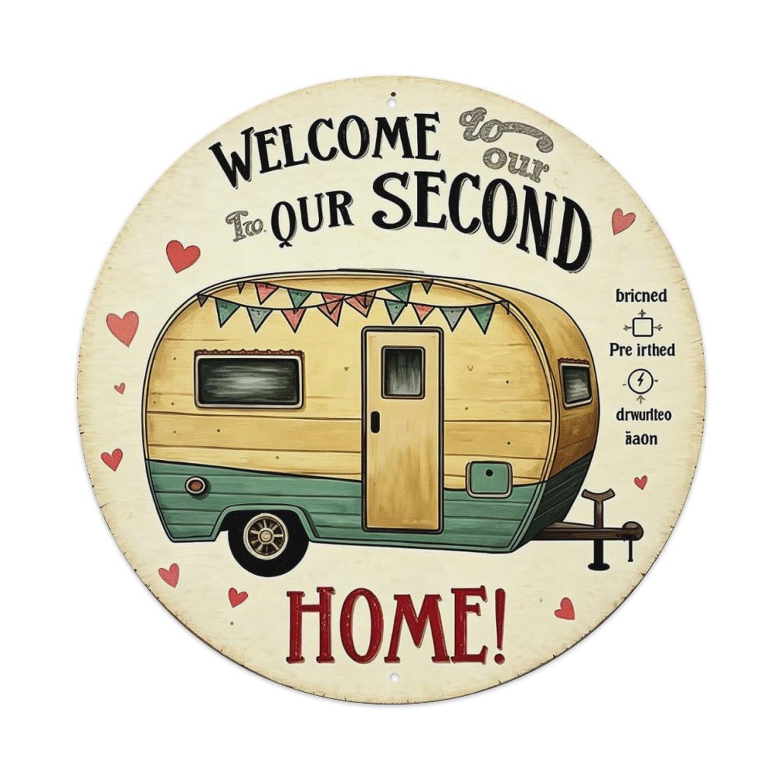 Retro Camper Welcome Sign Round Tin Sign Vintage Metal Sign Home Bar Garden Indoor & Outdoor Wall Decor Retro Metal Poster 8x8 Inch