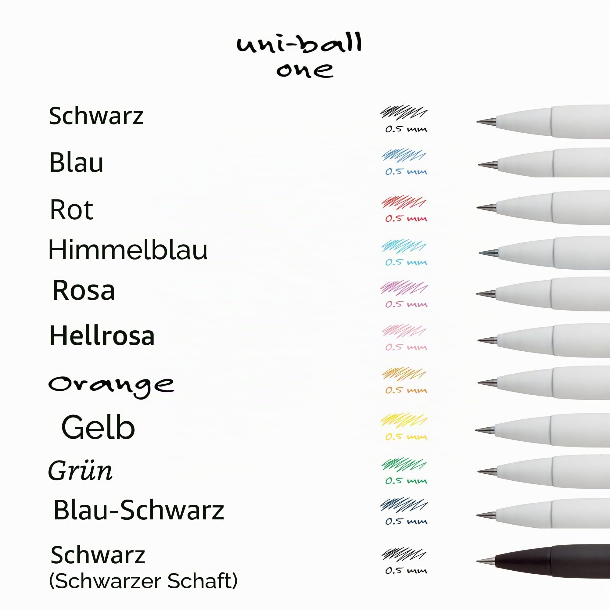 Uniball One einziehbarer und nachfüllbarer Gelschreiber, 0,5 mm Mikrospitze, schwarze Tinte, 8 Stifte