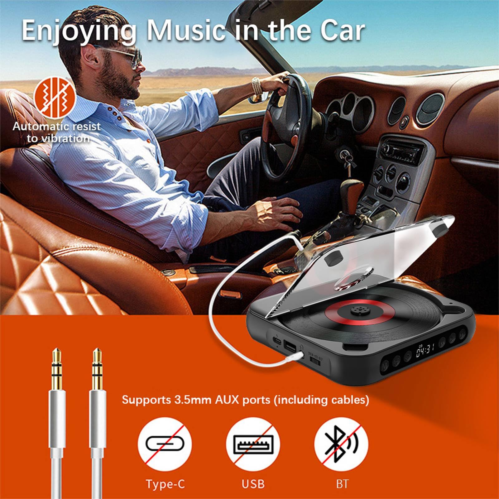 Kavolet Lecteur CD Portable BT - Lecteur CD avec Couvercle Anti-poussière - Casque Inclus - 6 Modes - Minuterie de répétition AB - Télécommande - Fonction de Lecture Externe